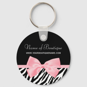 Chic Zebra Print Boutique Light True Pink Ribbon Keychain