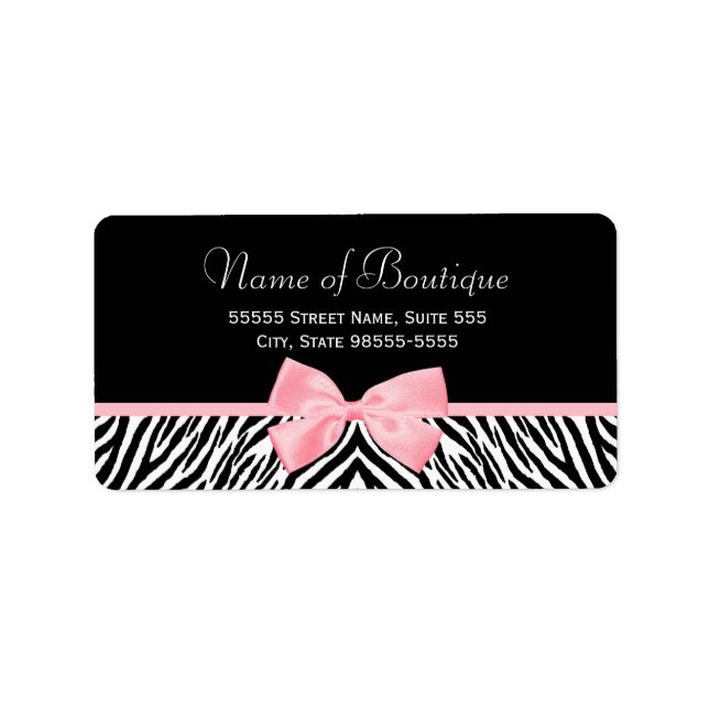 Chic Zebra Print Boutique Light True Pink Ribbon Label (Front)