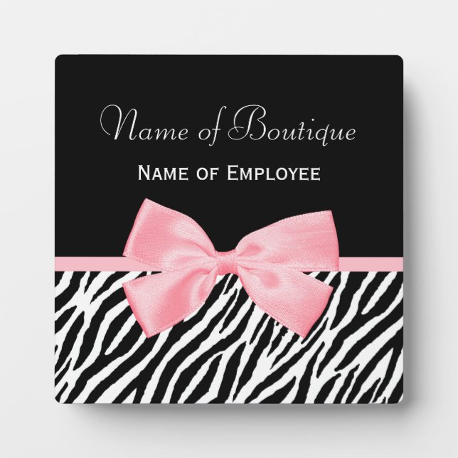 Chic Zebra Print Boutique Light True Pink Ribbon Plaque (Front)