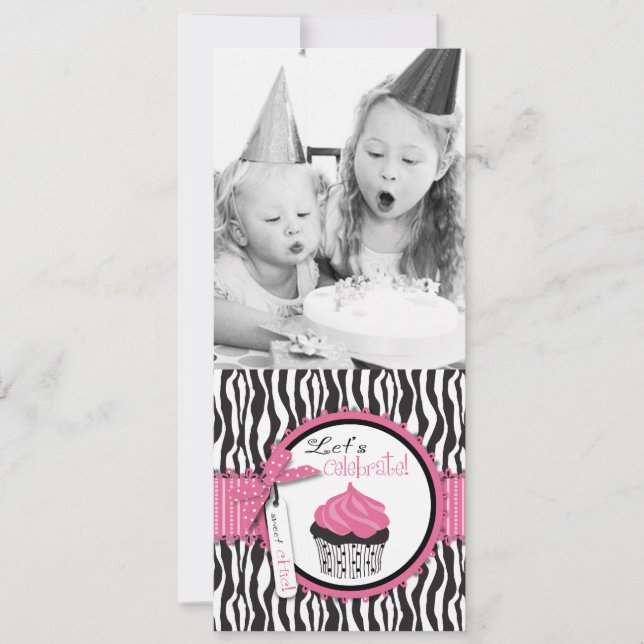 Chic Zebra Print & Cupcake Birthday Photo Template (Front)