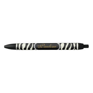 Chic Zebra Print Faux Diamond Monogram Black Ink Pen
