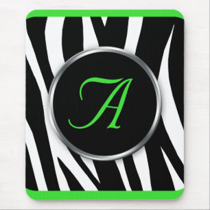 Chic Zebra Print Lime Green Monogram mousepad