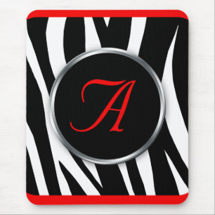 Chic Zebra Print Red Monogram mousepad