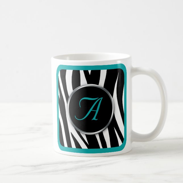 Chic Zebra Print Teal Monogram mug (Right)