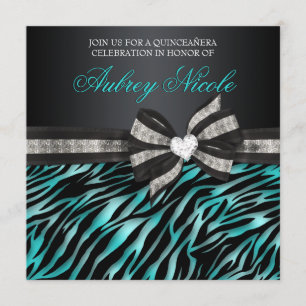Chic Zebra Quinceañera Invitation Avec Bow Bijoux