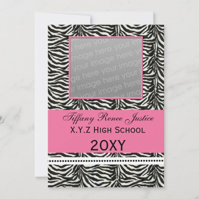 chic zebra rose Graduation photo Invitation (Devant)