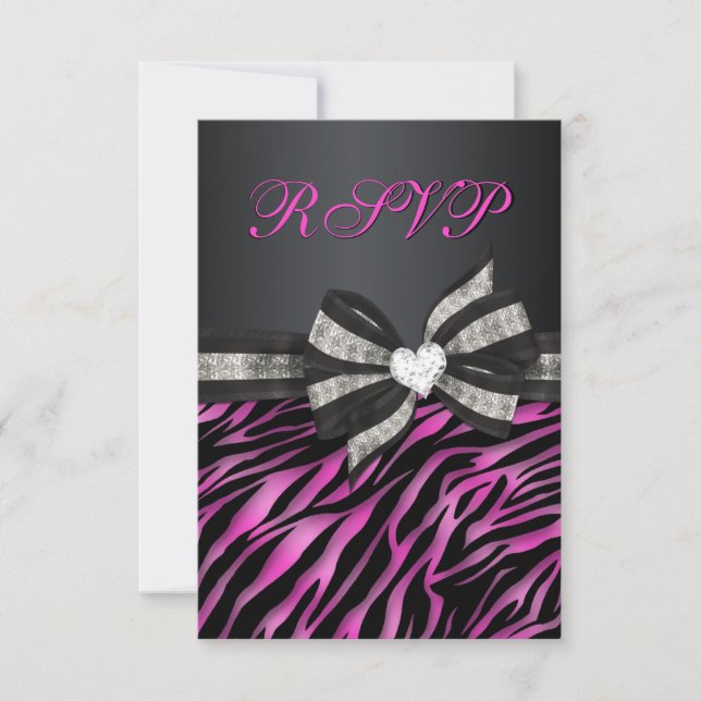 Chic Zebra RSVP With Jewelled Bow Card (Front)
