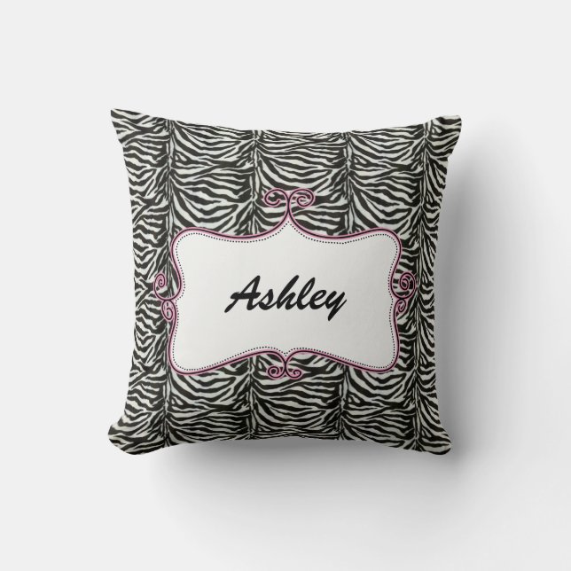 chic zebra stripes personalized throw pillow (Front)