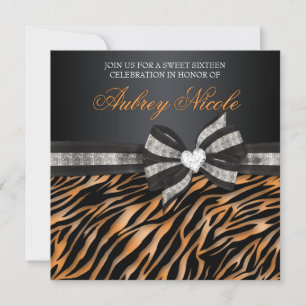 Chic Zebra Sweet Sixteen Invite With Jewelled Bow