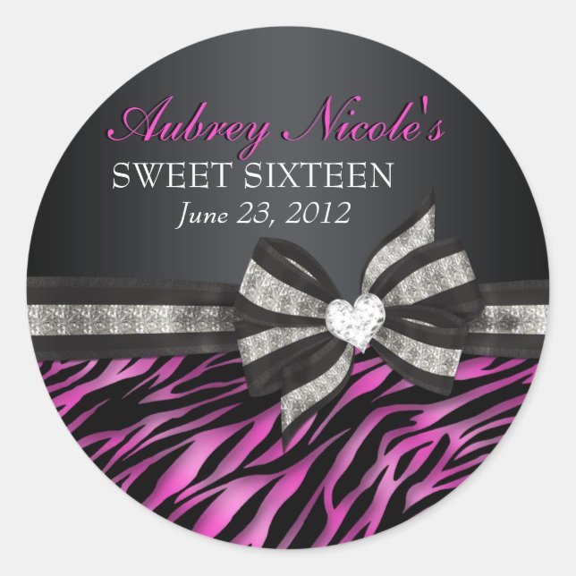 Chic Zebra Sweet Sixteen Sticker (Front)