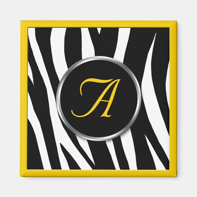Chic Zèbre Imprimer Monogramme Jaune Magnet (Devant)