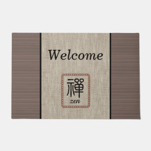 Chic Zen wood grain burlap print personalized Doormat