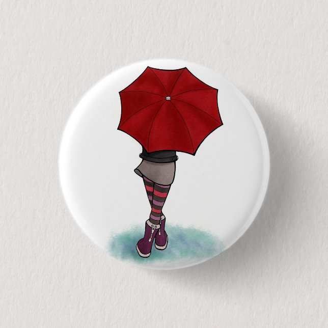 chica con paraguas 1 inch round button (Front)