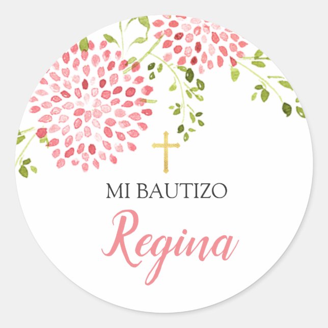 Chica de bautismo Flores rosadas Pegatina redondo Classic Round Sticker (Front)