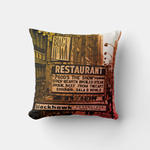 Chicago 1960's Blackhawk Restaurant Sign Street Throw Pillow