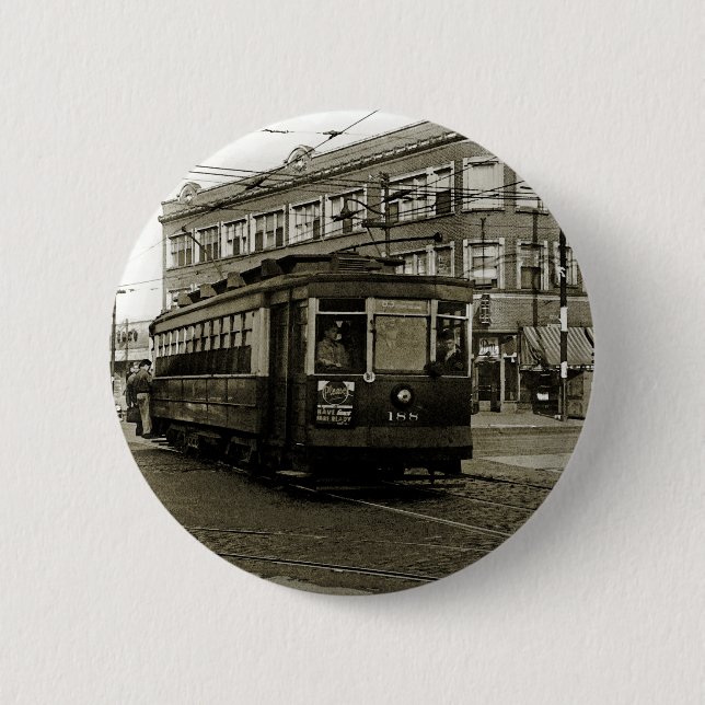 CHICAGO 63RD AND WESTERN 1952 TROLLEY ART SEPIA 2 INCH ROUND BUTTON (Front)