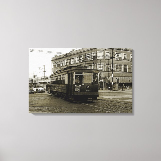 CHICAGO 63RD AND WESTERN 1952 TROLLEY ART SEPIA CANVAS PRINT (Front)