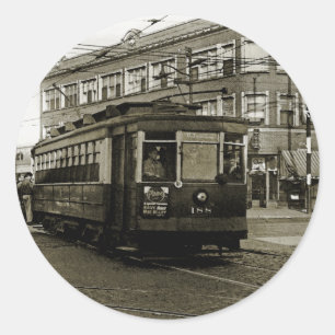 CHICAGO 63RD AND WESTERN 1952 TROLLEY ART SEPIA CLASSIC ROUND STICKER