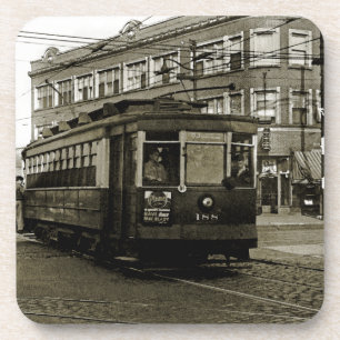CHICAGO 63RD AND WESTERN 1952 TROLLEY ART SEPIA COASTER