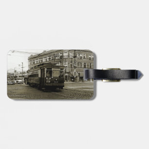 CHICAGO 63RD AND WESTERN 1952 TROLLEY ART SEPIA LUGGAGE TAG