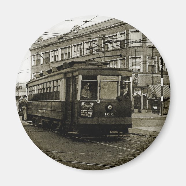 CHICAGO 63RD AND WESTERN 1952 TROLLEY ART SEPIA MAGNET (Front)