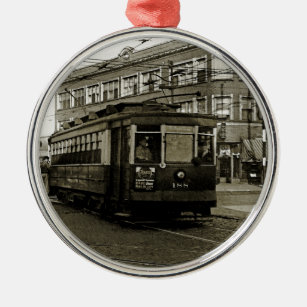CHICAGO 63RD AND WESTERN 1952 TROLLEY ART SEPIA METAL ORNAMENT