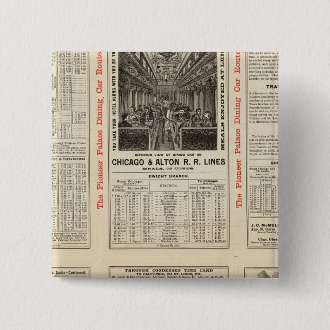 Chicago and Alton Railroad 3 2 Inch Square Button (Front)