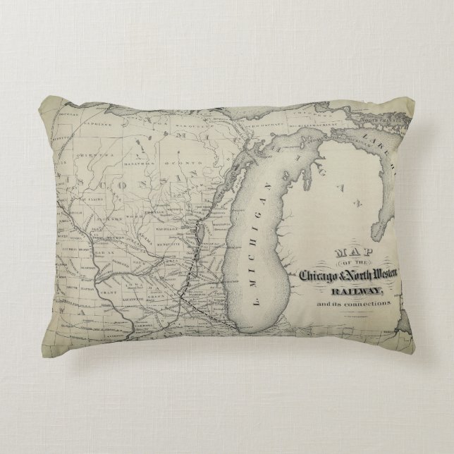 Chicago and Northwestern Railway Map Accent Pillow (Front)