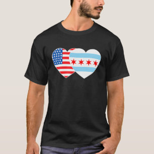 Chicago and USA Flag Twin Heart for Proud American T-Shirt