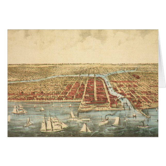Chicago Antique Map, LaSalle Street and River (Front Horizontal)