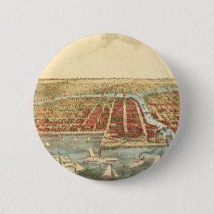Chicago Antique Map, LaSalle Street and River 2 Inch Round Button