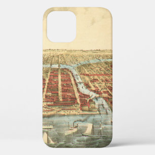 Chicago Antique Map, LaSalle Street and River iPhone 12 Case