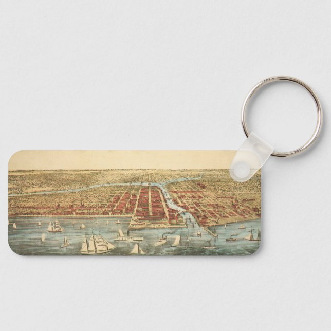 Chicago Antique Map, LaSalle Street and River Keychain (Front)
