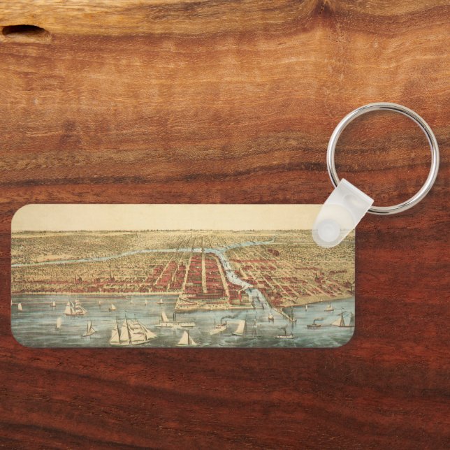 Chicago Antique Map, LaSalle Street and River Keychain (Front)