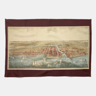 Chicago Antique Map, LaSalle Street and River Kitchen Towel