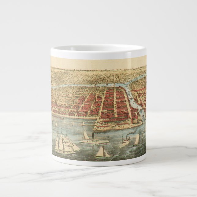 Chicago Antique Map, LaSalle Street and River Large Coffee Mug (Front)