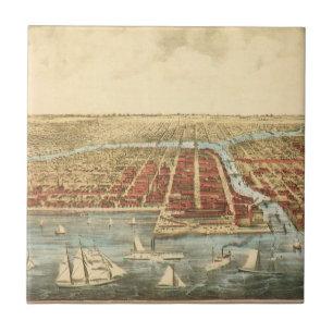 Chicago Antique Map, LaSalle Street and River Tile