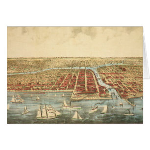 Chicago Antique Map, LaSalle Street et River