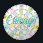 Chicago Aquamarine Text on White And Pastel Colour Dartboard<br><div class="desc">Chicago Aquamarine Coloured Text on White And Pastel Colours Dart Board Game Including 6 Brass Darts 🎯Personalize with your text or name by selecting the personalization option. Please let me know if you have additional questions and because Zazzle's customer support handles the customer experience you may reach Zazzle customer support...</div>