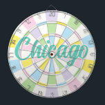 Chicago Aquamarine Text on White And Pastel Colour Dartboard<br><div class="desc">Chicago Aquamarine Coloured Text on White And Pastel Colours Dart Board Game Including 6 Brass Darts 🎯Personalize with your text or name by selecting the personalization option. Please let me know if you have additional questions and because Zazzle's customer support handles the customer experience you may reach Zazzle customer support...</div>