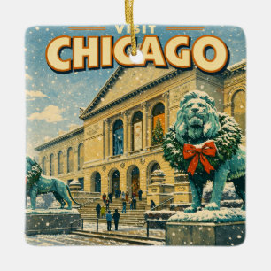 Chicago Art Institute in winter poster Ceramic Ornament