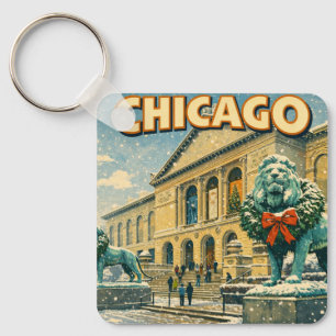 Chicago Art Institute in winter poster Keychain