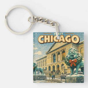 Chicago Art Institute in winter poster Keychain