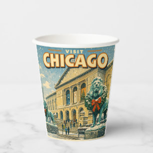 Chicago Art Institute in winter poster Paper Cups