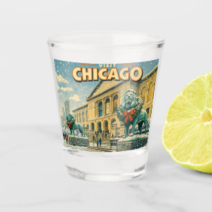Chicago Art Institute in winter poster Shot Glass