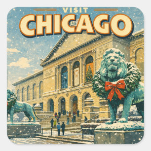 Chicago Art Institute in winter poster Square Sticker