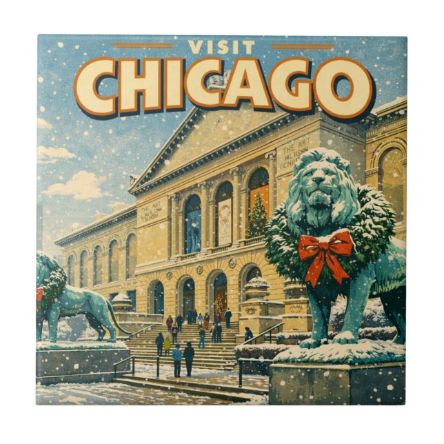 Chicago Art Institute in winter poster Tile (Front)