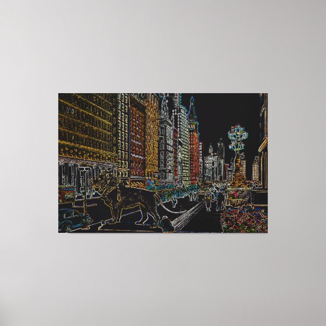CHICAGO ART INSTITUTE LIONS MICHIGAN AVE NEON 1930 CANVAS PRINT (Front)