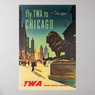 Chicago Art TWA Travel Poster Illinois Tourism