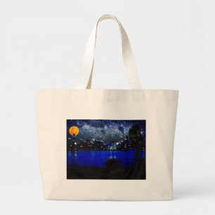 chicago at full moon 2 pastel large tote bag